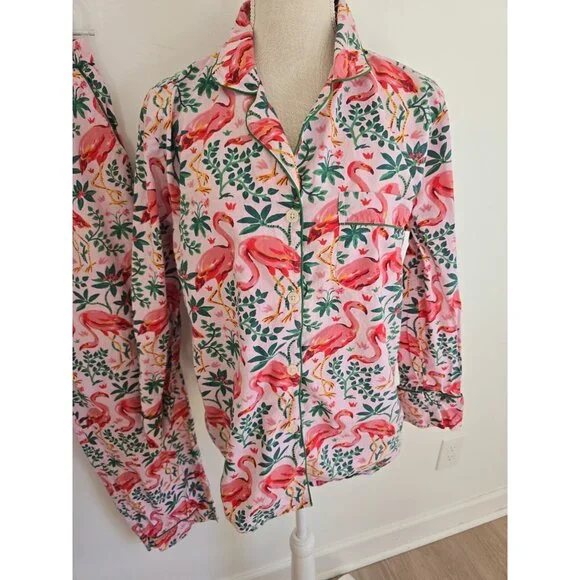 Print Fresh Organic Cotton Flamingo Floral Pink 2 Piece Pajama Set S Lounge - Picture 3 of 11